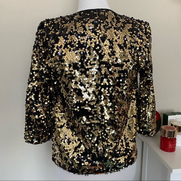Free Press Gold Sequins Open Front Cropped Jacket - Picture 3 of 8